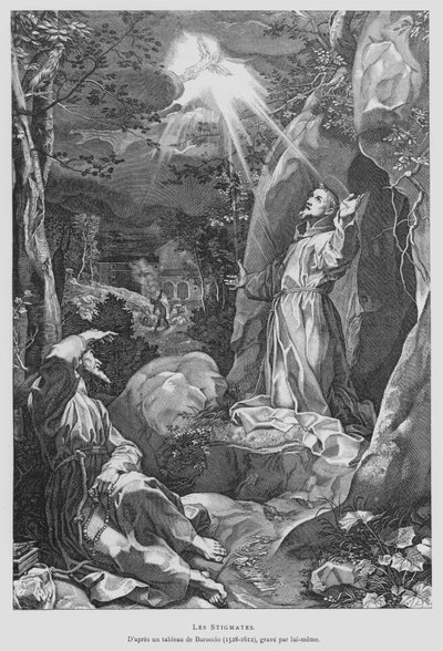 Svatý František z Assisi dostává svá stigmata od Federico Fiori (after) Barocci or Baroccio