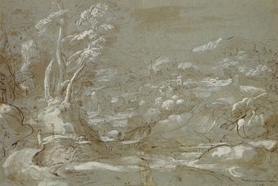 Krajina (pero a inkoust na papíře s bílým zvýrazněním) od Federico Fiori Barocci or Baroccio