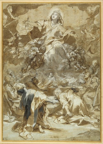 Nanebevzetí Panny Marie (pero a hnědý inkoust s hnědými a šedými odlesky) od Federico Fiori Barocci or Baroccio