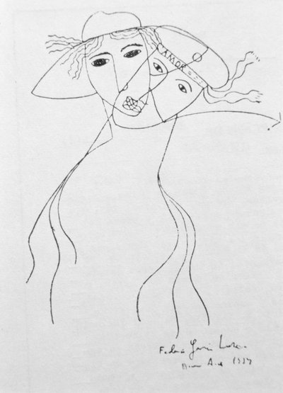 Kresba pro ilustraci jedné z jeho vlastních básní, vyrobených v Buenos Aires od Federico Garcia Lorca