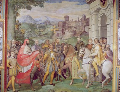 Karel V. (1500-58) s Alessandrem Farnesem (1546-92) ve Wormsu, ze „Sala dei Fasti Farnese“ (Síň slávy Farnese), 1557-66 (viz 95812) od Federico Zuccaro