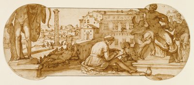 Taddeo u soudu Belvedere ve Vatikánu, kresba Laocoön od Federico Zuccaro