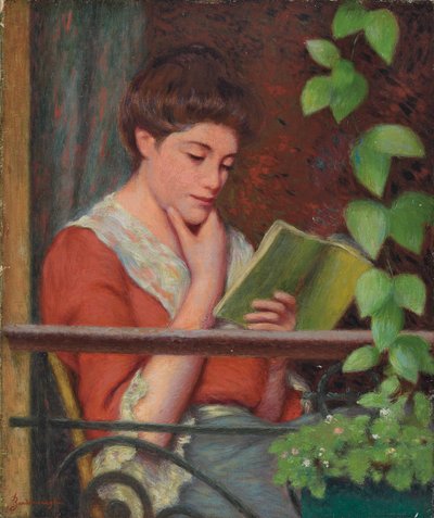 Reading al Fresco - Žena na balkóně; Čtení pod širým nebem - Žena na balkóně, od Federigo Zandomeneghi