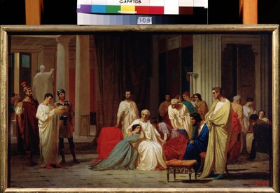 ""Čtení rozsudku smrti římského senátora Publia Clodia Thrasea Paetus v roce 66 nl"" Obraz Feodora Andrejeviče Bronnikova (1827-1902) Státní muzeum umění A. Radiščeva z 19. století, Saratov od Fedor Andreevich Bronnikov
