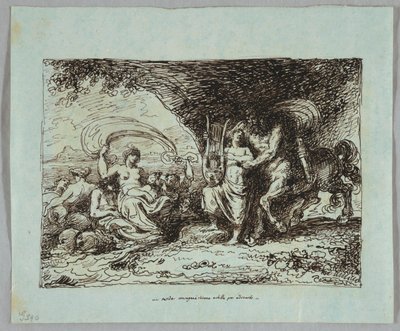 Achilles Taught by Centaur Chiron How to Play Lyre   1290966   cs       czech Successfully Translated  Original: The Little Maid Could Not Reach up to the Doll, from What the Moon Saw in an edition of Fairy Tales by Hans Christian Andersen (1805-75) 1920 ( od Felice Giani