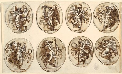 Stropní design, historie, hojnost v šesti oválech, síň Herkula a Ebe, Palazzo Gessi, Faenza od Felice Giani