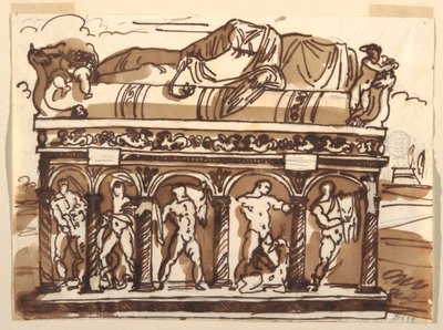 Kresba, Římský sarkofág ve Vatikánském muzeu, asi 1820 od Felice Giani