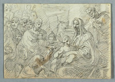 Kresba, studie Klanění mudrců podle Lodovica Carracciho, 1800-1820 od Felice Giani