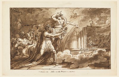 Kresba, Iris pobízí Priama, aby si od Achilla vyprosil Hektorovo tělo, 1810-20 od Felice Giani