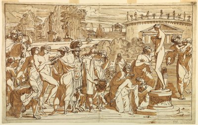 Kresba, Uctívání Venuše v klasické krajině, asi 1820 od Felice Giani