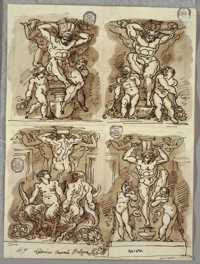 Čtyři Hermové, Studie po Carracci od Felice Giani