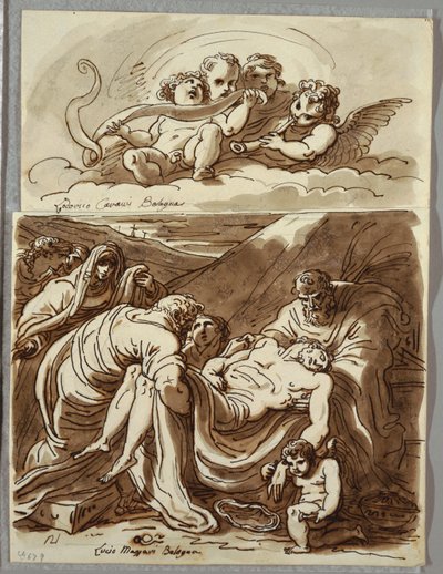 Four Putti Making Music, Study po Lodovico Carracci; Kriste, studium po Massari od Felice Giani