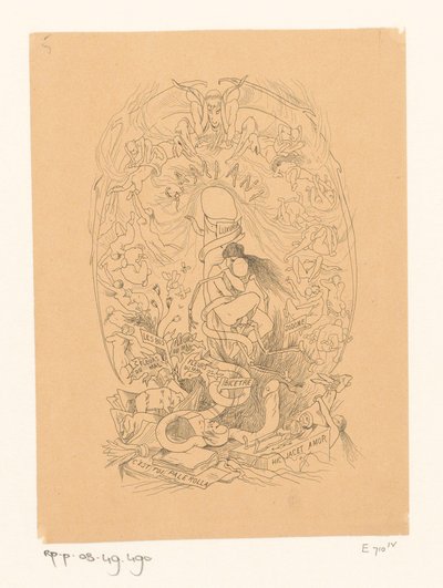 Frau in amouröser Umarmung mit einem Skelett od Félicien Rops