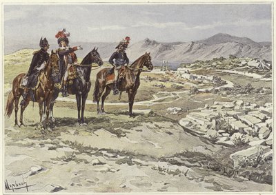 Vojáci na koních provádějí průzkum Nicopolis od Felicien baron de Myrbach Rheinfeld