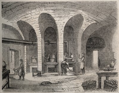 Paříž - Prison de la petite Roquette (vězení pro ženy a teenagery) - Les Cuisines - Rytina podle Felixe Thorignyho - v Le Monde Illustre z července 1865 od Felix (after) Thorigny