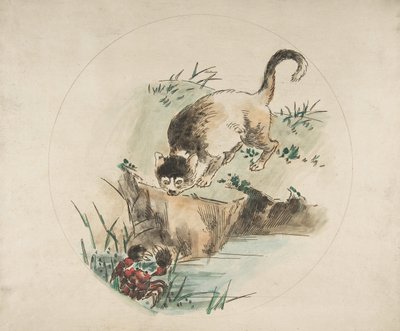 Dekorace na talíř: Kočka lovící kraba, 1850-1914. od Felix Bracquemond