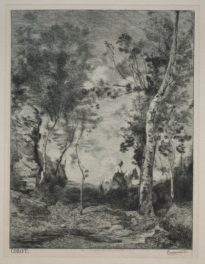 Krajina, nebo Bílý kůň, po Corot, c. 1858. od Felix Bracquemond
