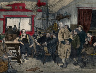 Petr I. Veliký (1672-1725) (Petr I. Veliký) v roce 1697 vstupuje do Holandska do stavby lodí. Z obrazu Felixe Cogena. od Felix Cogen