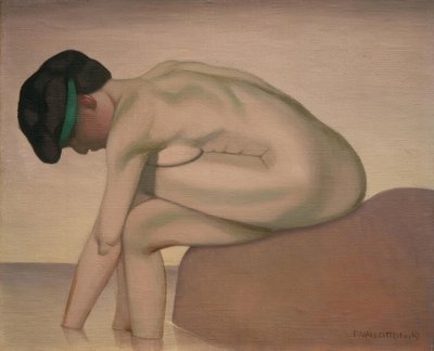 Koupání sedí v profilu na skále od Felix Edouard Vallotton