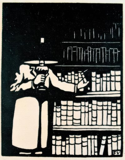 Milovník knih s lampou ve své knihovně od Felix Edouard Vallotton