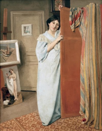 Interiér dílny s manželkou umělce od Felix Edouard Vallotton