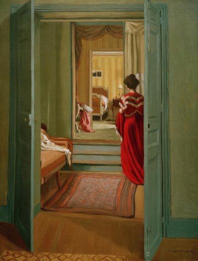 Interiér s ženou v suchu zezadu od Felix Edouard Vallotton