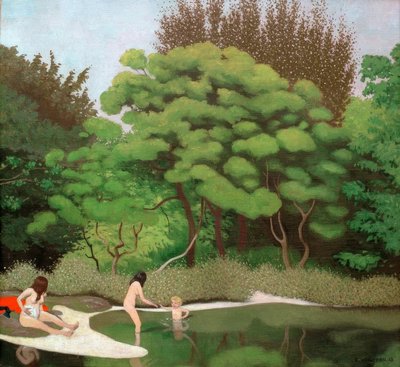 Slunná podlesní krajina se dvěma ženami a dítětem od Felix Edouard Vallotton