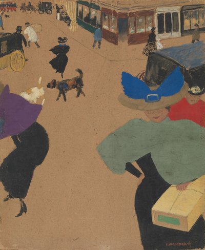 Pouliční scéna v Paříži (Coin de rue à Paris), 1895 (kvaš a olej na kartonu) od Felix Edouard Vallotton
