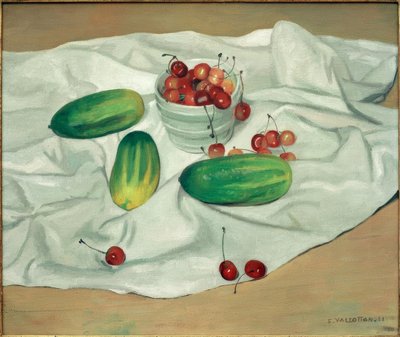 Tři okurky a blac váza obsahující třešně od Felix Edouard Vallotton