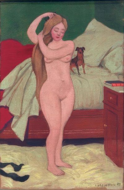 Ženský akt, česání, interiér od Felix Edouard Vallotton