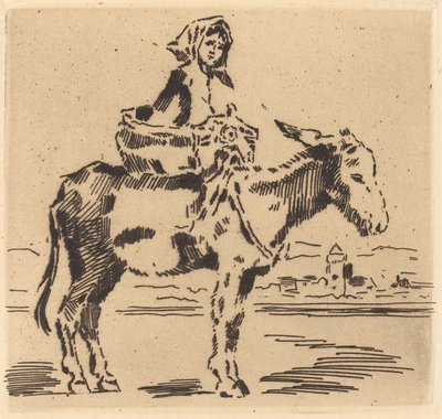 Cacoletière à la Tour (Žena jedoucí na zadku u věže) od Felix Hilaire Buhot