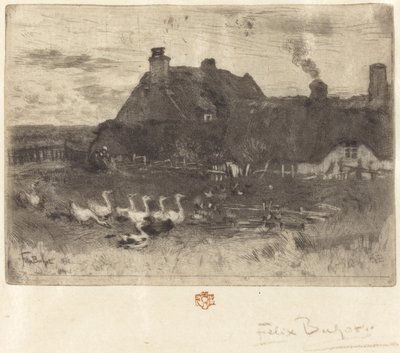 Les Petites Chaumières Doškové chaloupky--Small Plate, 1878. od Felix Hilaire Buhot