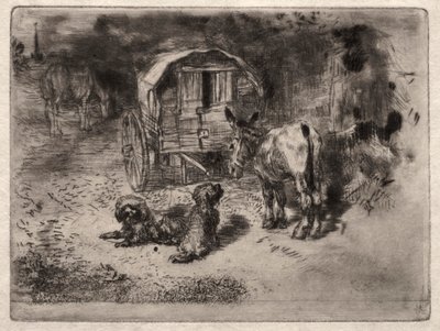 Strážci domu nebo Přátelé Saltimbanque od Felix Hilaire Buhot