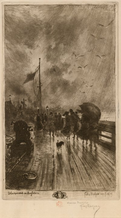 A Landing in England, Landing in England 1879. od Felix Hilaire Buhot
