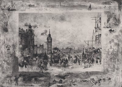 Westminsterský most nebo Westminsterská hodinová věž, 1860-98. od Felix Hilaire Buhot