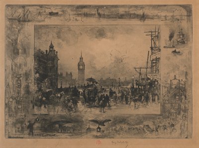 Westminsterský most nebo Westminsterská věž od Felix Hilaire Buhot