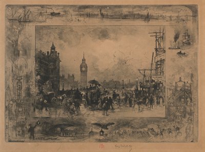 Westminster Bridge, nebo Westminster Tower, 1884. od Felix Hilaire Buhot