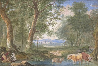Krajina s krávami v potoce, 1698. od Felix Meyer