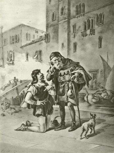 Kupec benátský. Akt II, Scéna II (hlubotisk) od Felix Octavius Carr Darley