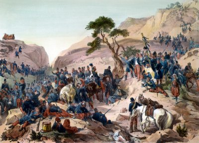 Epizoda dobývání Alžírska v roce 1840 - Bitva u průsmyku Mouzaia (1840) - Vévoda z Orleans vykonává velení ve francouzské armádě - rytina Philippoteaux - Francouzská armáda vyhrává bitvu Teniah of Mouzaia o horský průsmyk Mouzaia dne 1. od Felix Philippoteaux