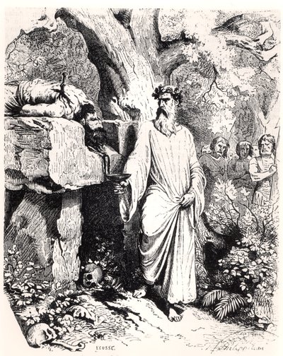 Lidská oběť od galského druida, z „Histoire de France“ od L. P. Anquetila, 1851 od Felix Philippoteaux