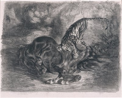 Divoký kůň poražený tygrem od Ferdinand Victor Eugene Delacroix