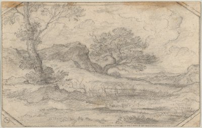 Ideální krajina se dvěma stromy a skalním masivem od Ferdinand (Johann Heinrich Ferdinand) von Olivier