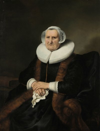 Portrét staré dámy, možná Elisabeth Bas Portrét staré dámy, možná Elisabeth Jacobsdr Bas (1571-1649), vdova po Jochem Hendricksz Swartenhont od Ferdinand Bol (attributed to)