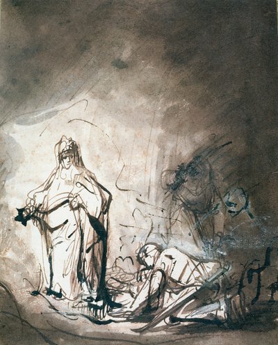 Saul a čarodějnice z Endoru (pero a inkoust na papíře) od Ferdinand Bol