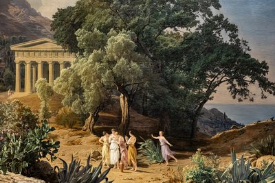 Dórský chrám s Castelmolou a Taorminou v pozadí od Ferdinand Georg Waldmuller