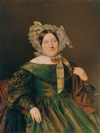Žena v zelených, lososově červených duhových šatech od Ferdinand Georg Waldmuller