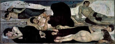 V noci Skupina nahých spáčů, jeden z nich uprostřed noční můry od Ferdinand Hodler