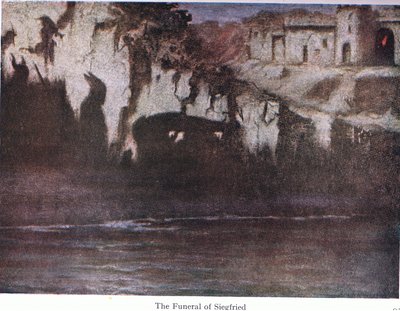Pohřeb Siegfrieda, ilustrace z hospody The Stories of Wagners Operas. od George Harrap & Co Ltd 1932 od Ferdinand Lecke
