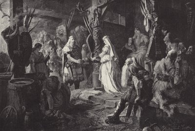 Frithjof bei Konig Ring (Frithjof v síni King Ring) (rytina) od Ferdinand Leeke